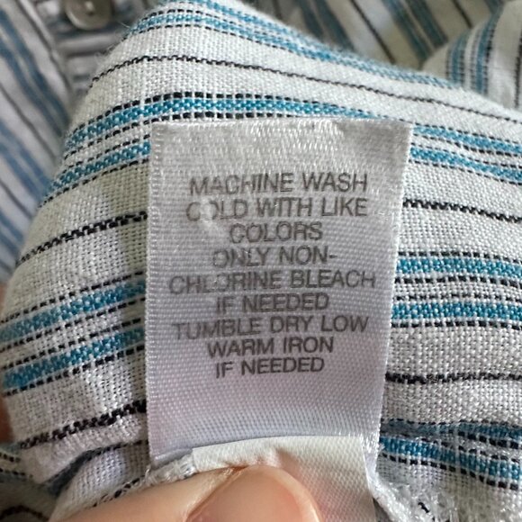 J. Jill Women's XL Blue Vertical Striped Love Linen 3/4 Sleeve Popover Blouse - Picture 9 of 10